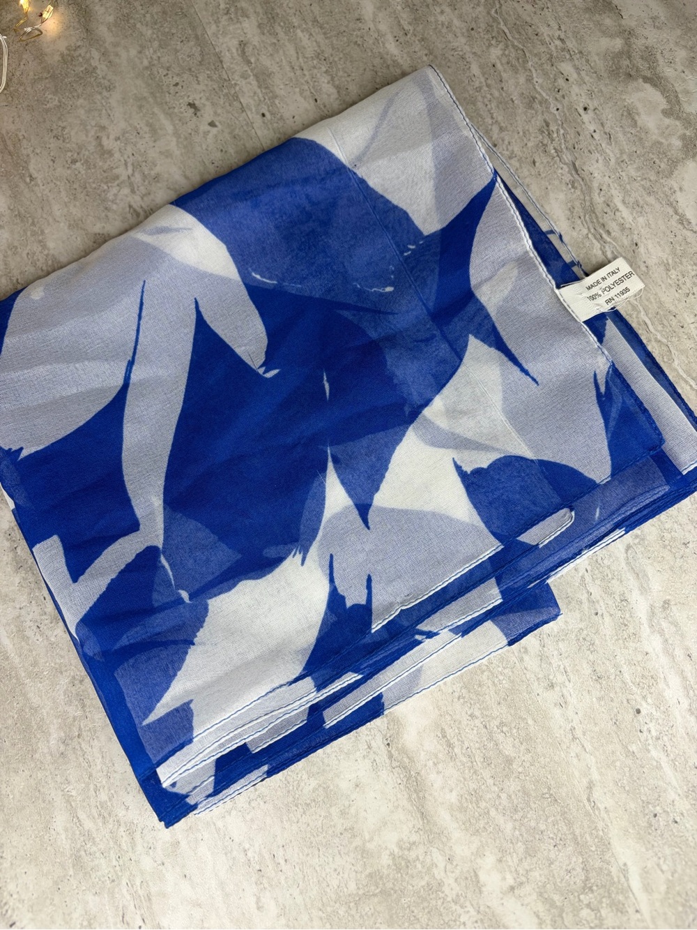 Vintage Italy Scarf Blue White Sheer 16x20 Floral Preppy Retro Cottagecore